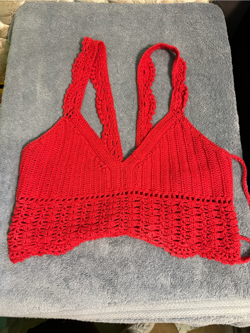 Forever 21 Red Crochet V-Neck Sweater Tank